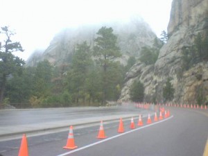 They even coned off the highway so no one could stop to view Mt. Rushmore.
