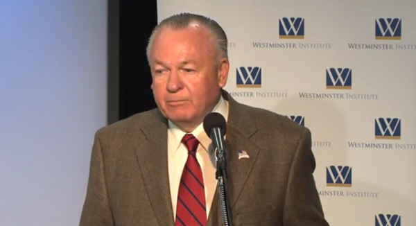 Retired MG Paul E. Vallely addresses attendees at the press conference.