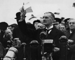 "Peace for Our Time" was spoken on 30 September 1938 by British Prime Minister Neville Chamberlain in his speech concerning the Munich Agreement and the Anglo-German Declaration