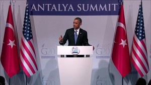 President Barack Obama speaks at the G-20 meeting in Turkey.