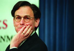 CAMBRIDGE - APRIL 23: Sidney Blumenthal, special assistant to President Clinton, discussing "The Presidency and America's Future" in an ARCO Forum at Harvard's John F. Kennedy School of Government, in Cambridge, Mass. (Photo by Dominic Chavez/The Boston Globe via Getty Images)