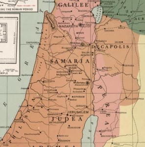 PHILISTIA IN THE TIME OF JESUS (4 B.C. – 30 A.D.) but there was never a “Nation of Palestine” as Islamists and leftists want us to believe. In reality, Palestine was an ancient name for a vague geographic region of Israel or Terra Sancta ruled either by Jews or Christians. No “Palestinian Arab people” existed until 1920, when the British occupying force carved out a “Palestine.” (Map via the Library of Congress)