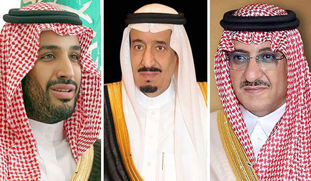 Composite image showing King Salman Bin Abdulaziz (C), Crown Prince Mohammed Bin Naif (R) and Deputy Crown Prince Mohammed Bin Salman. (Asharq Al-Awsat)