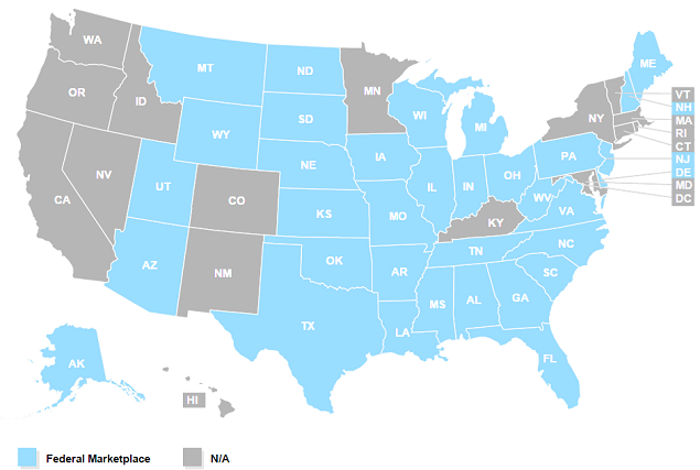 States to be affected by the King v. Burwell case (Courtesy of KFF.org)